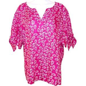 CHARTER CLUB NWT XX-Large Pink Tutu w/ Paisley Tie SS V-Neck 100% Linen Blouse